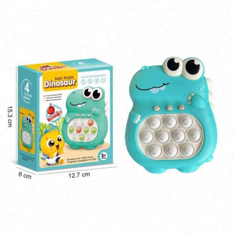 Fast Push Dinosaur Pop Pop Fidget Toy for kids - teal dinosaur design