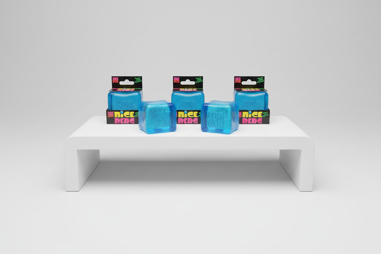 5 Nee Doh Nice Berg blue squishy toys on display